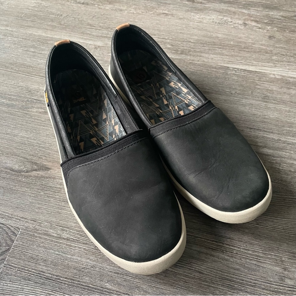 Teva 1017150 Willow Black Leather Slip On Shoes Flats Loafers Size 10 Women’s